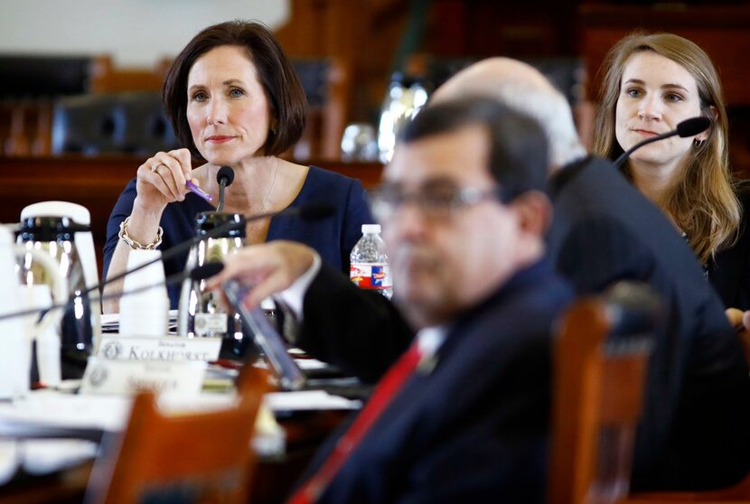 Sen. Lois Kolkhorst, R-Brenham (left) shown during an April 2 hearing of her Health and...