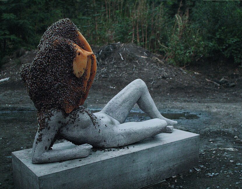 Untilled (Liegender Frauenakt), 2012 Concrete cast with beehive structure, wax