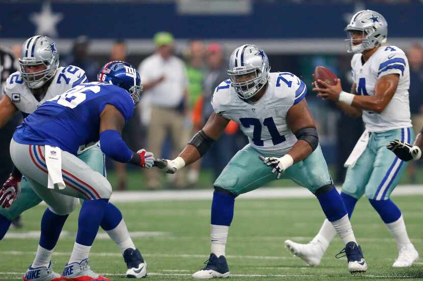 New York Giants defensive tackle Jay Bromley (96) rushes as Dallas Cowboys offensive guard...