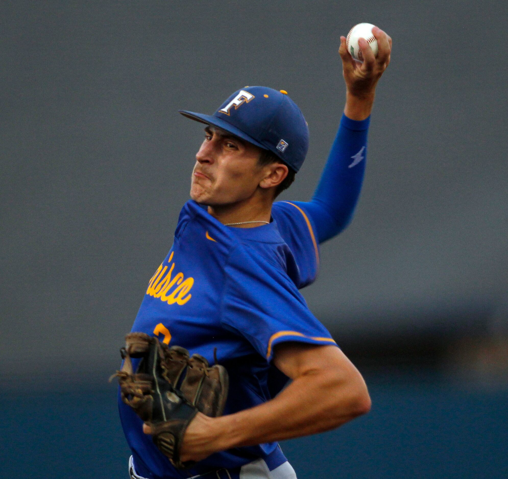 Frisco pitcher Michael Catalano (2) delivers a pitch to a Lovejoy batter during the bottom...