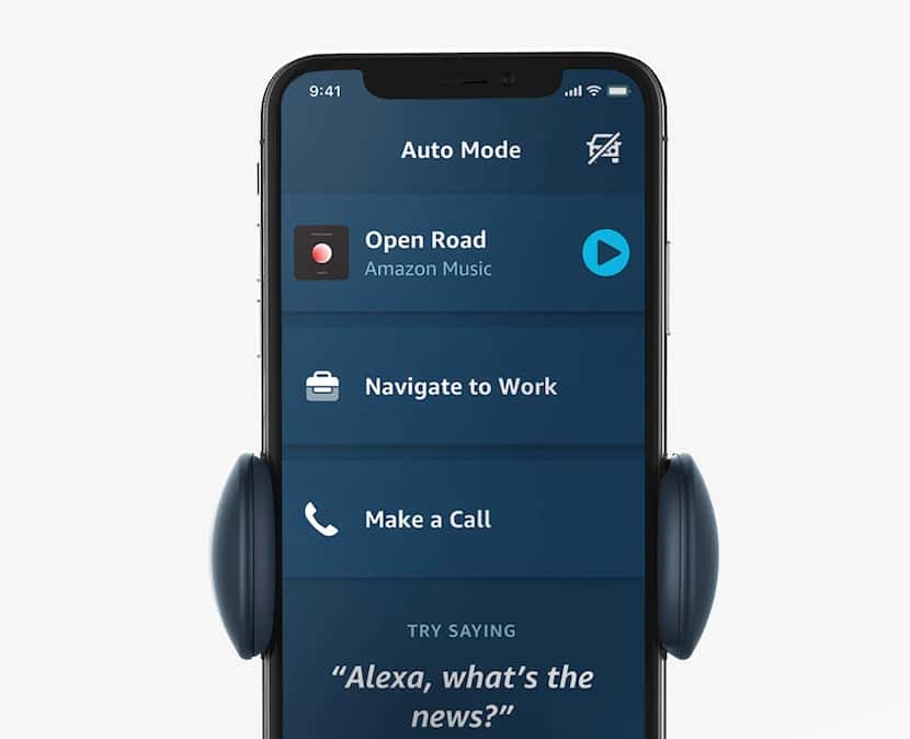 The Amazon Alexa app opens in Auto Mode when connected to the iOttie Aivo Connect.