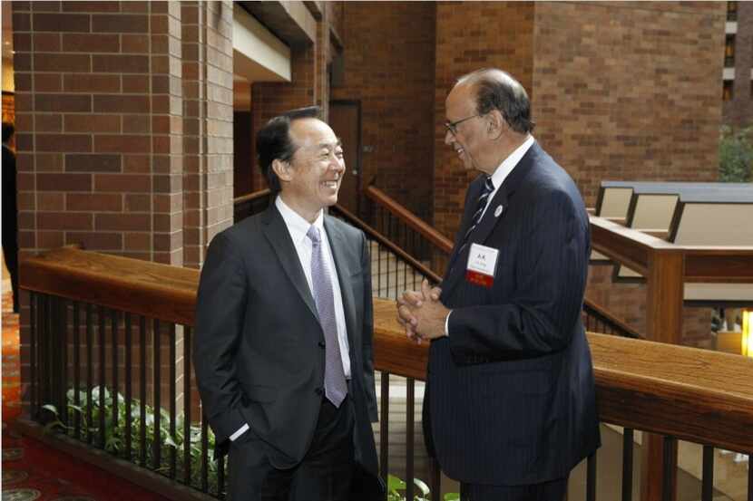 Shin Takahashi talking to Ashok Kumar Mago at the Dallas Regional Chamber annual meeting in...