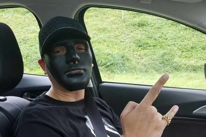 Omar Gonzalez wearing a mask in a Facebook post. Police say the conspirators wore masks...