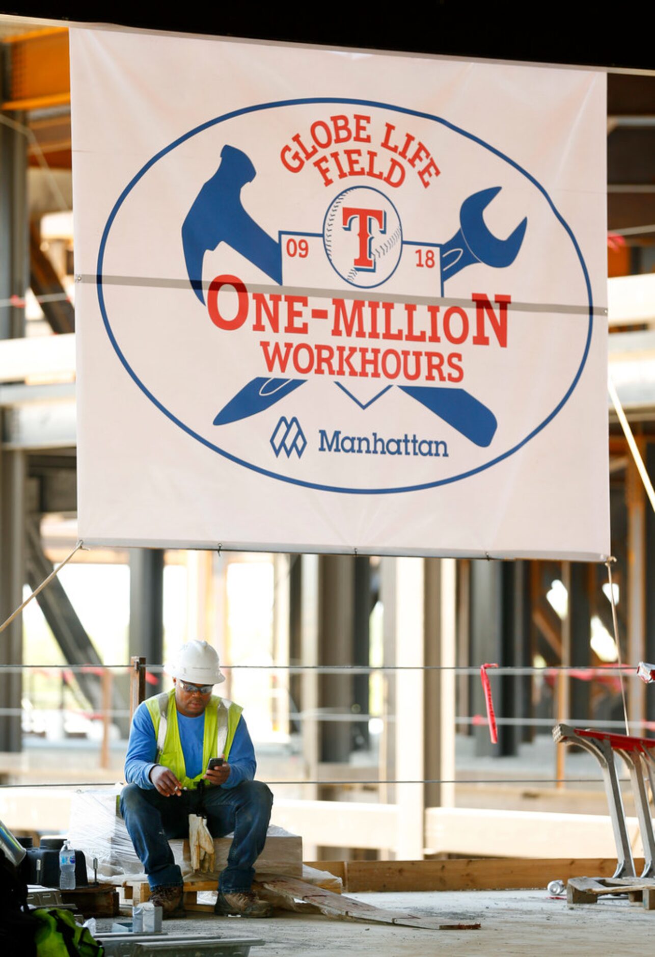 The Texas Rangers and Manhattan Construction celebrated the One Million Man Hours by...