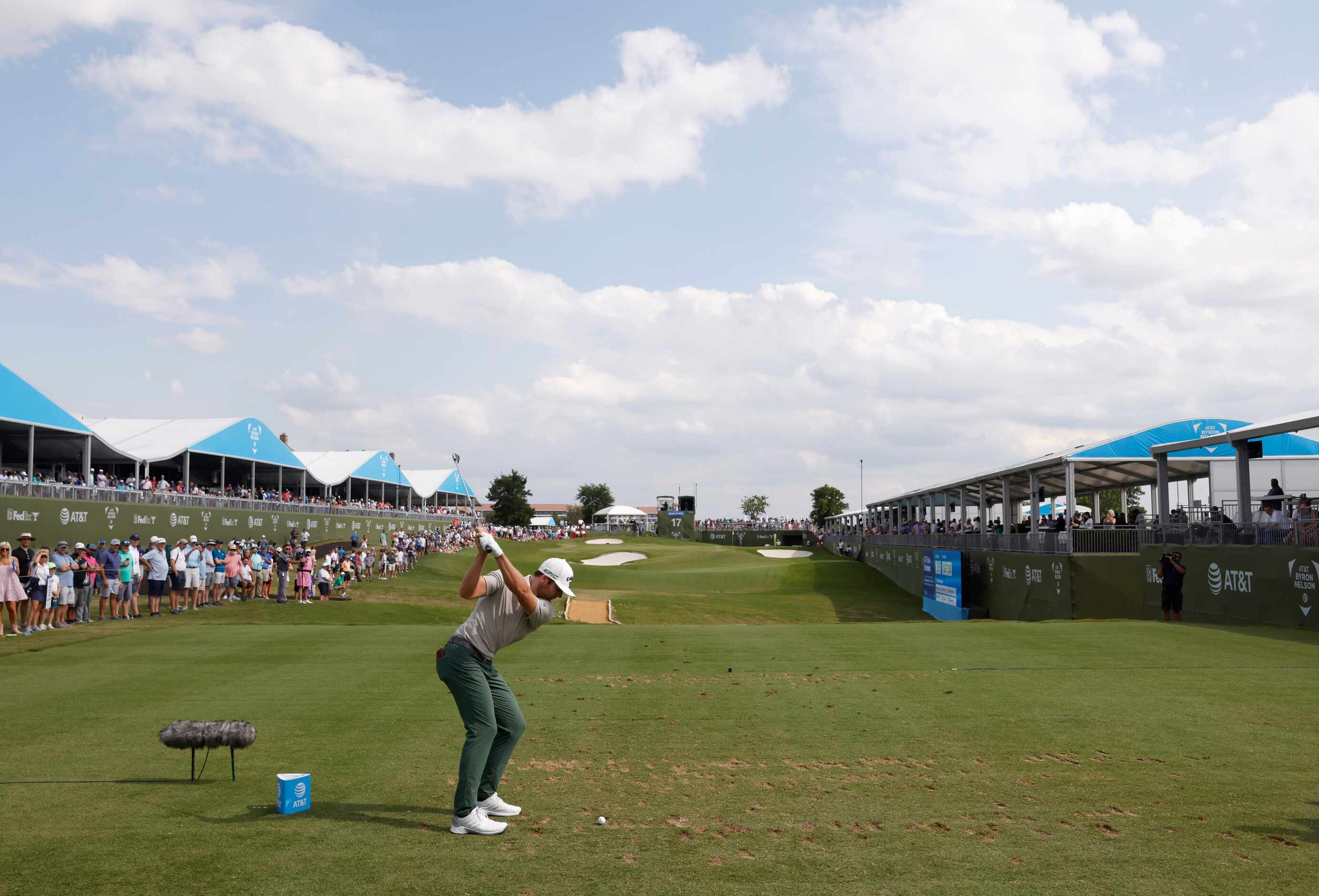 Sam Burns tees off on the 17th hole during round 3 of the AT&T Byron Nelson  at TPC Craig...