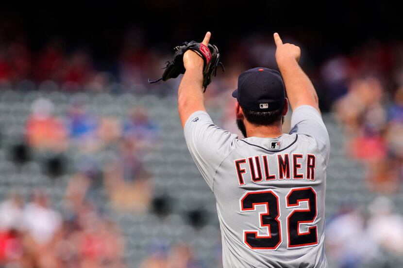 Detroit Tigers starting pitcher Michael Fulmer (32) gestures after a shutout win against the...