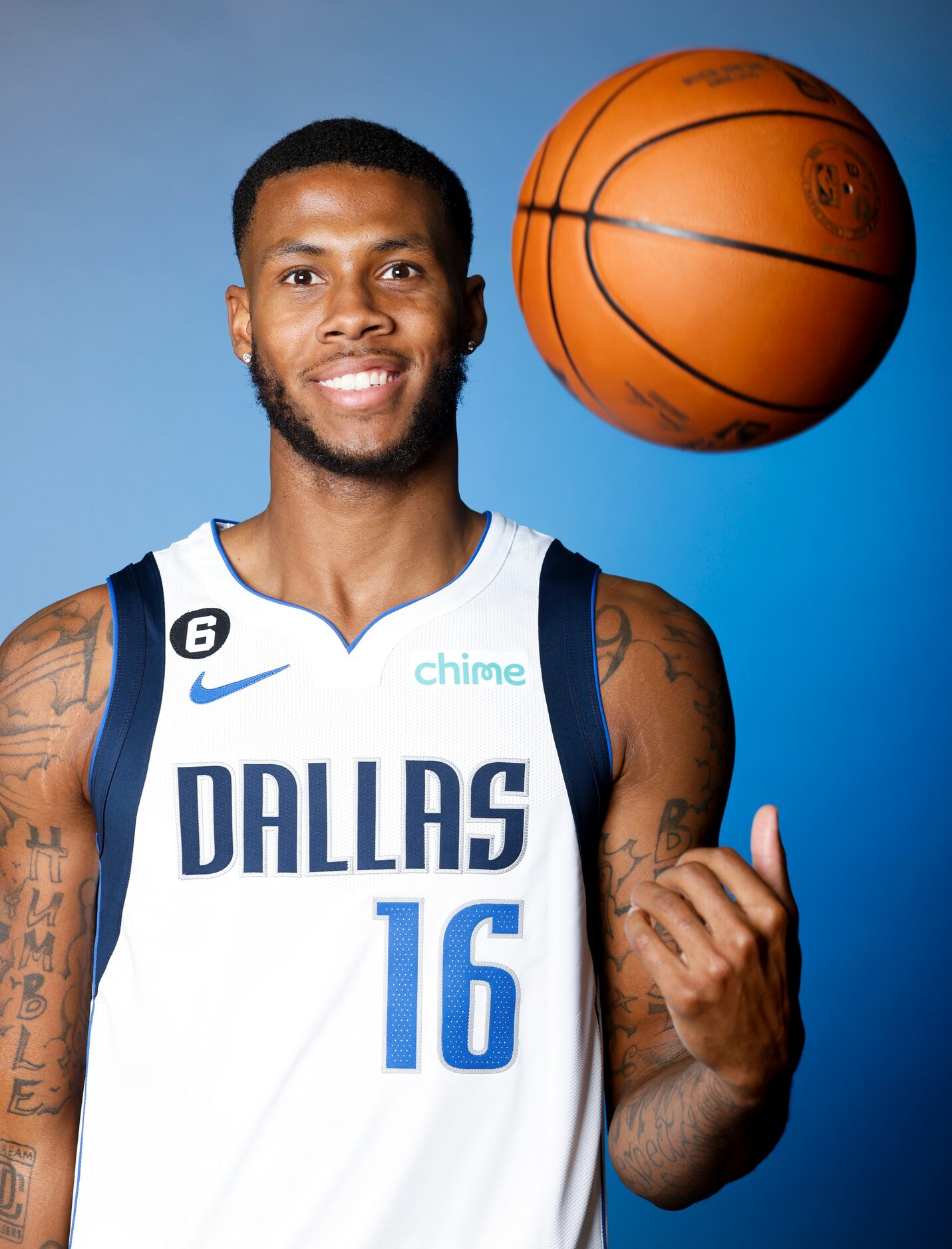 Dallas Mavericks’ D.J. Stewart Jr. is photographed during the media day at American Airlines...