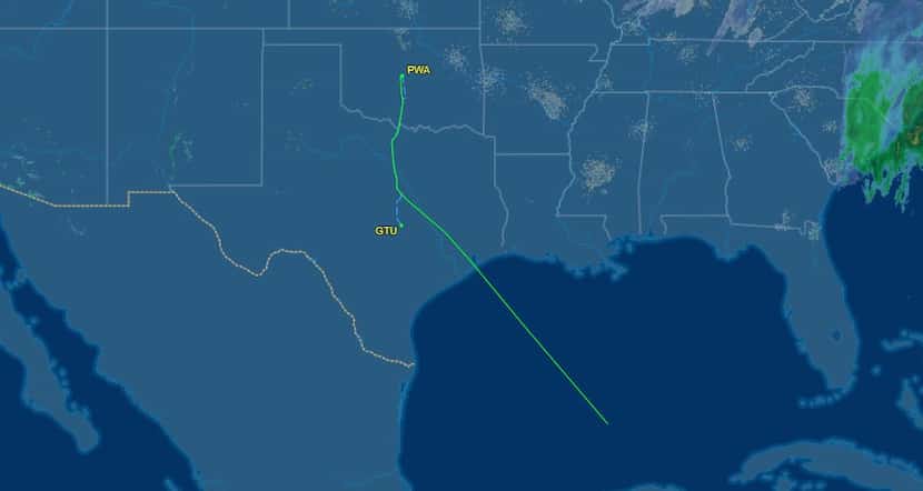 The Cirrus SR22T was travelling from Oklahoma City to Georgetown but veered toward the Gulf...