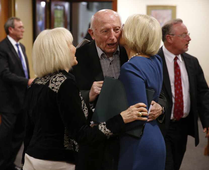  Dallas County District Attorney Susan Hawk, right, hugs her parents David and Joanne...