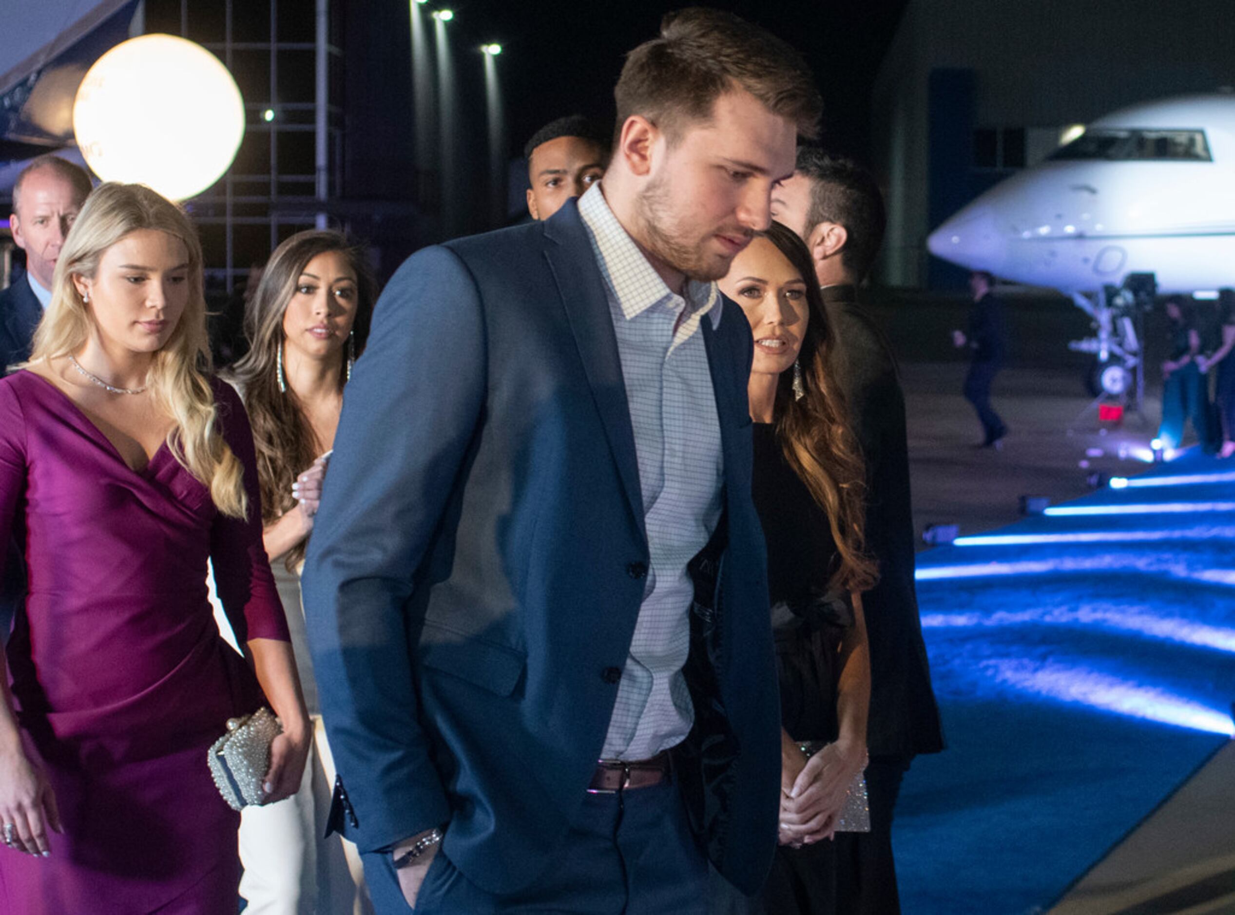 Mavs player Luka Doncic walks across the blue carpet prior to the Mavs Ball Million Air in...