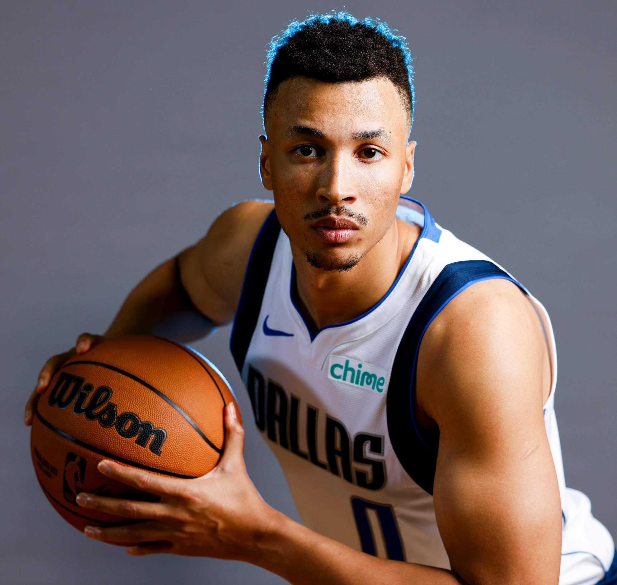 Dallas Mavericks’ Dante Exum poses for a photo during the media day on Friday, Sept. 29,...