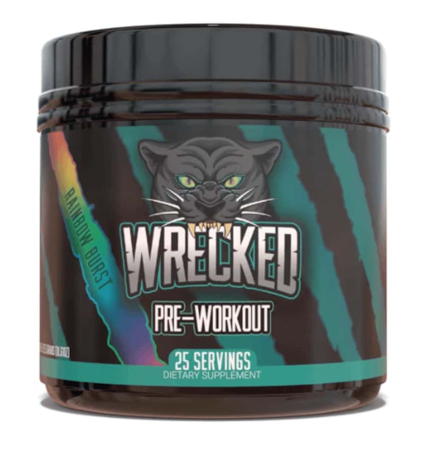 Wrecked teal and black product label