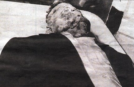 This handout photo received 05 May 2005 shows the body of 14-year-old Emmett Till, a black...