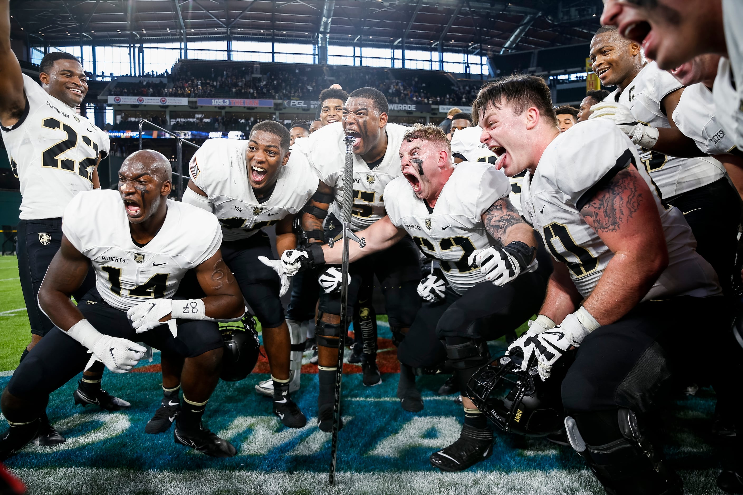 The Army Black Knights ocelebrate after winning during overtime of the 2021 Lockheed Martin...