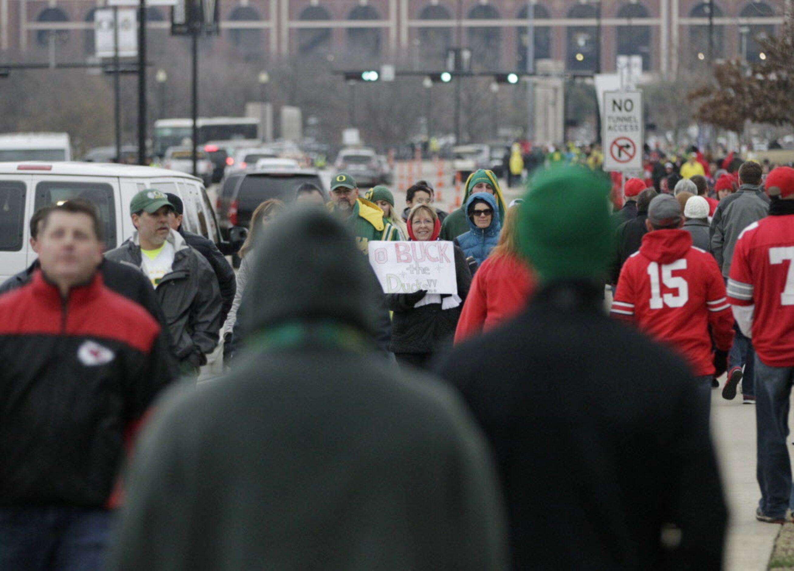 Fans make their way around the stadium before a game between Oregon and Ohio State...