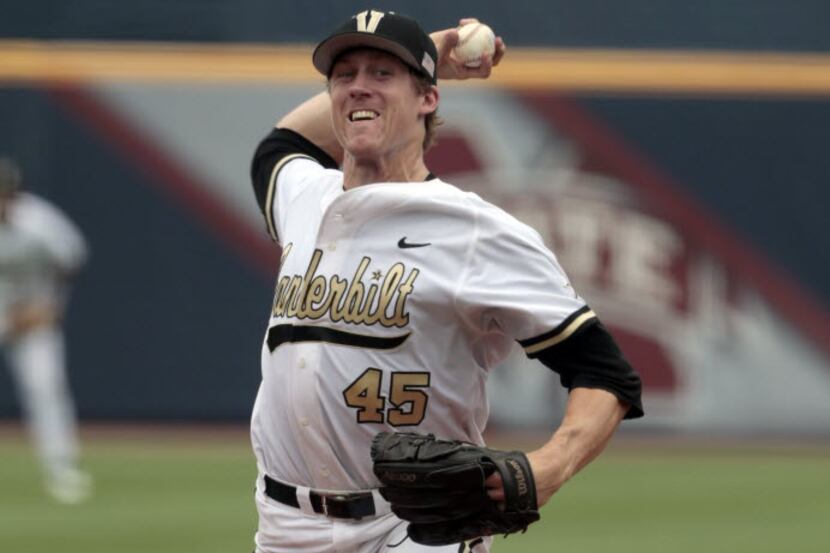 Vanderbiltâs Tyler Ferguson (45) pitches against Missouri during the first inning of a...