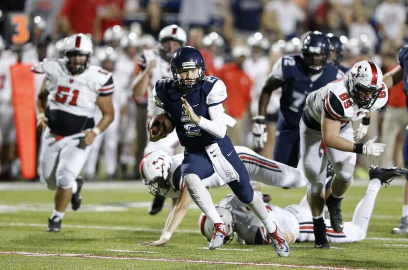 Allen Mitchell Jonke (2) rushes up the field in a game against Flower Mound Marcus during...