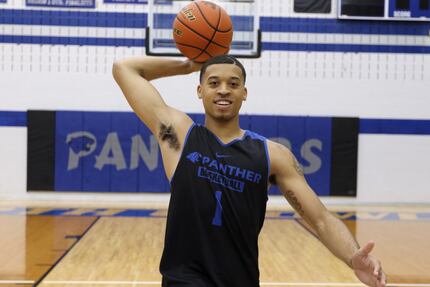 North Crowley basketball player Jordon Myers poses after showcasing his best dunks. He is...