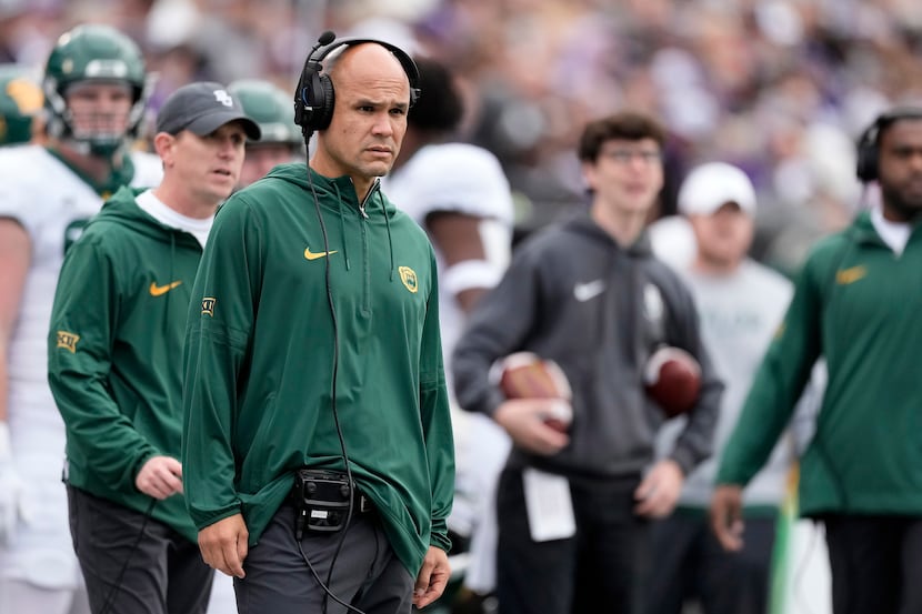 Baylor head coach Dave Aranda watches during the first half of an NCAA college football game...