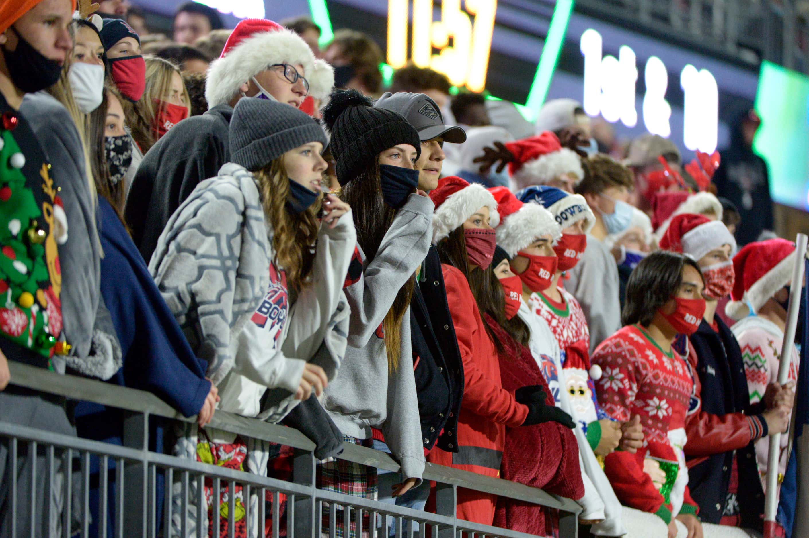 McKinney Boyd students watch in the second half of a high school football game between...