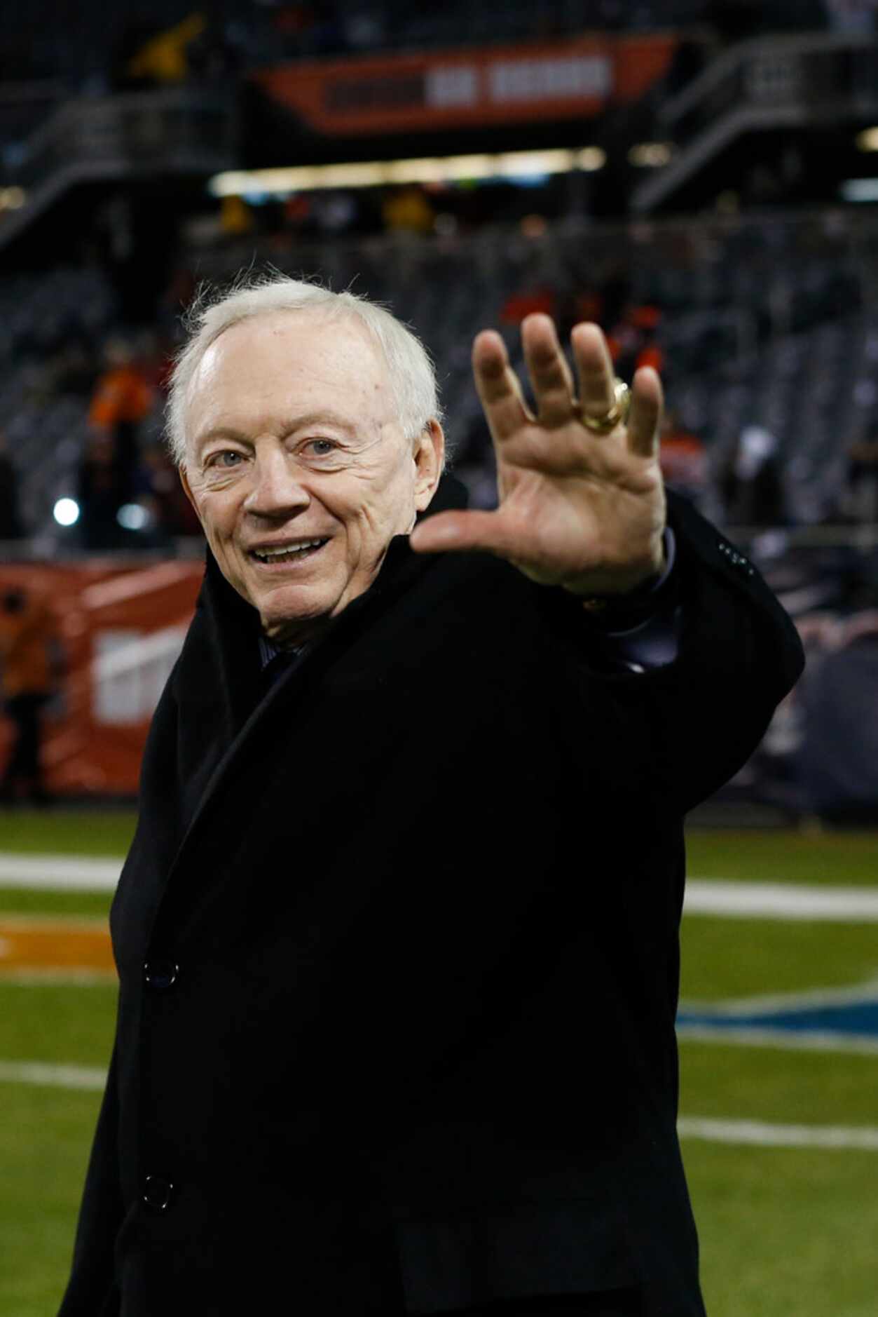 Dallas Cowboys owner Jerry Jones walks onto the field prior to a NFL matchup between the...