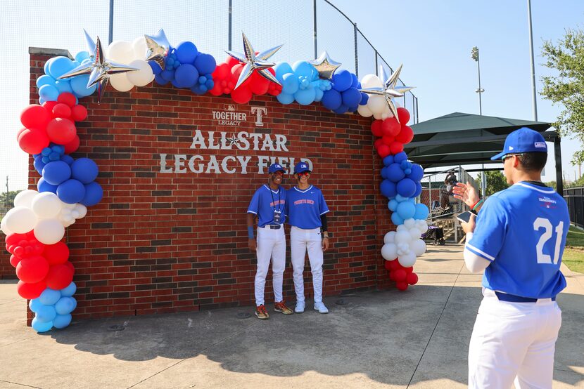 Eliezer Rolon (left) and Frank Rodriguez of Puerto Rico youth baseball pose for a photo in...