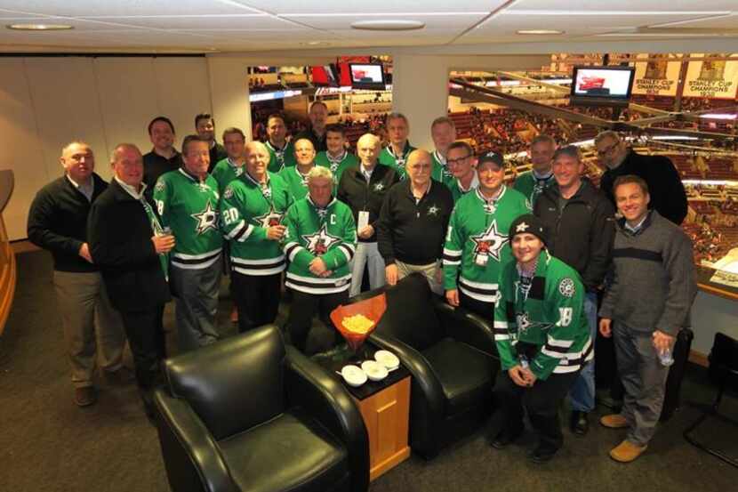 Dallas Stars players and fathers pose during the team's latest road trip, a 2-0 sweep of...
