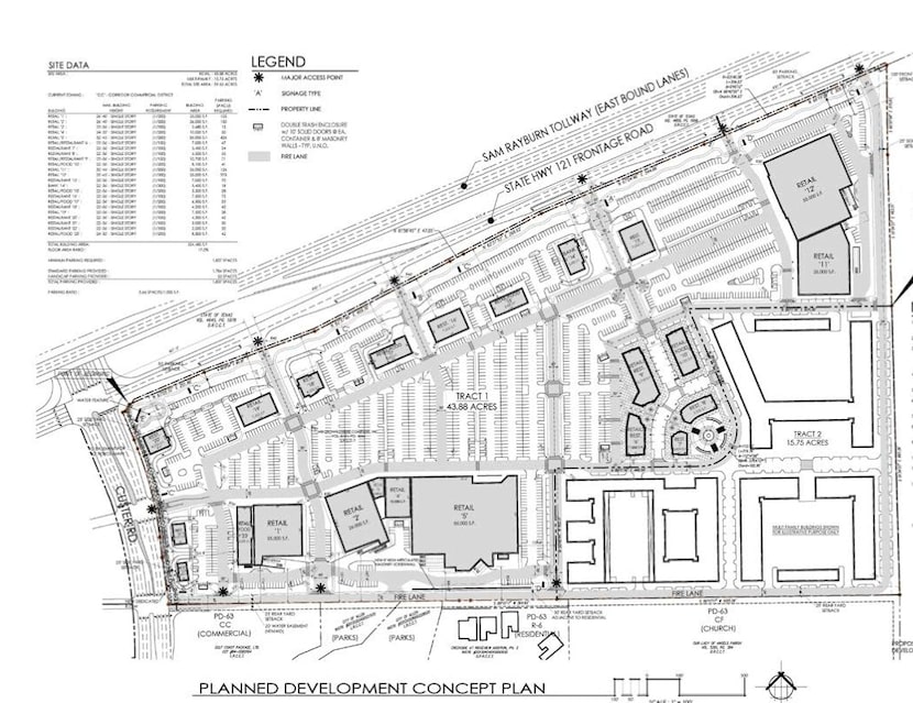 The development at the southeast corner of Custer Road and State Highway 121 is 60 acres.