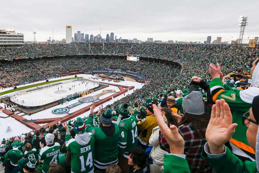 Fans fill Cotton Bowl Stadium during the first period of a NHL Winter Classic matchup...