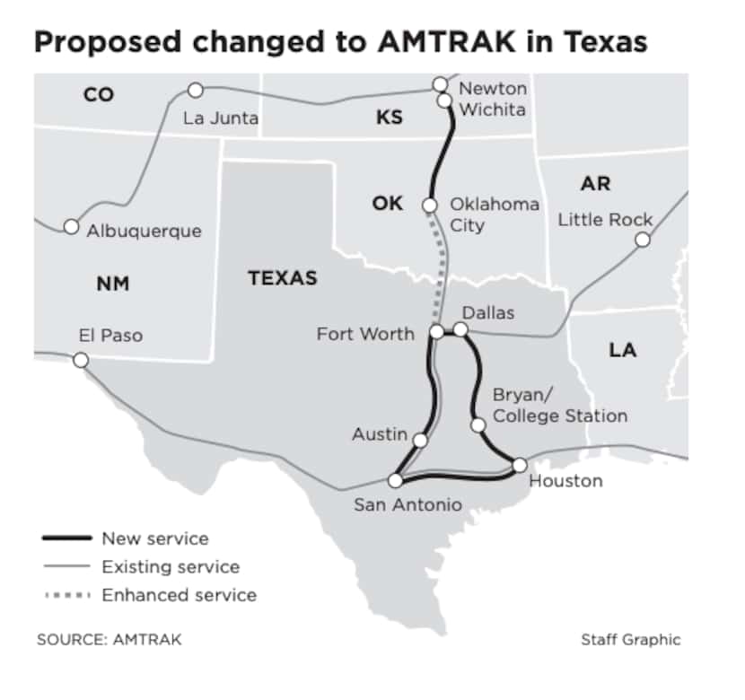 Proposed changes to Amtrak in Texas.