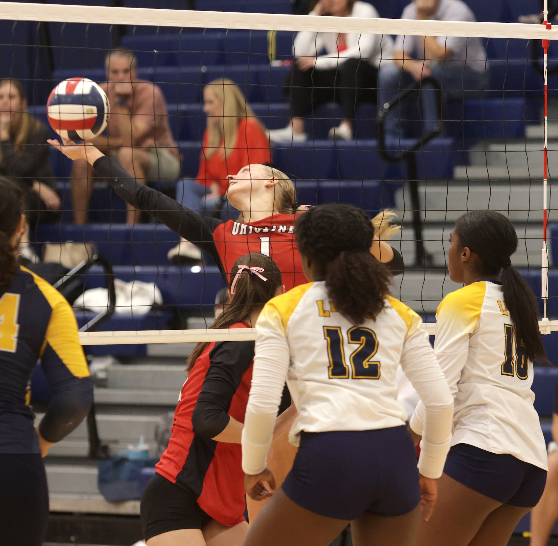 Ursuline player #1 Emma Sorensen saves the ball during the Ursuline Academy of Dallas versus...