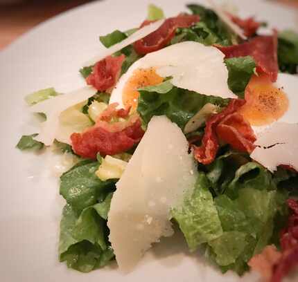 Chef Ryan Ferguson's escarole and crispy prosciutto salad, at Sprezza. (Leslie Brenner/Staff)