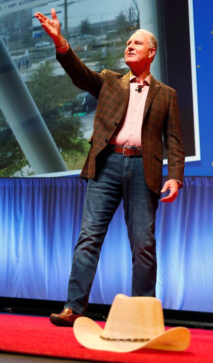 Southwest Airlines CEO Gary Kelly talks to employees at a company annual rally at Verizon...