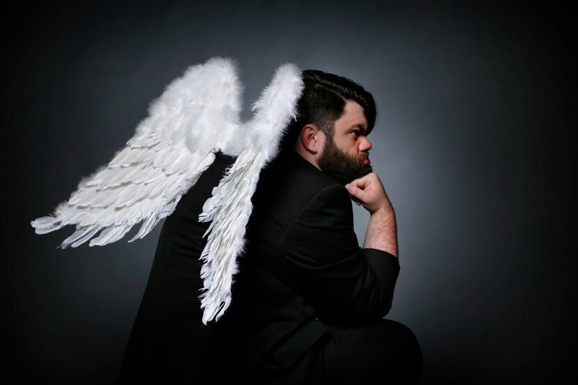 Dallas performing artist Isaac Young as an "angel" for his upcoming production of The Book...