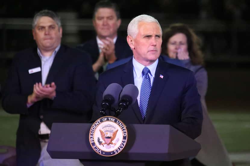 United States Vice President Mike Pence is applauded after his remarks at a memorial service...