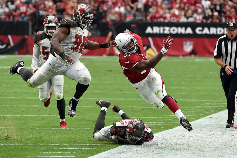 GLENDALE, AZ - SEPTEMBER 18: Running back David Johnson #31 of the Arizona Cardinals is...