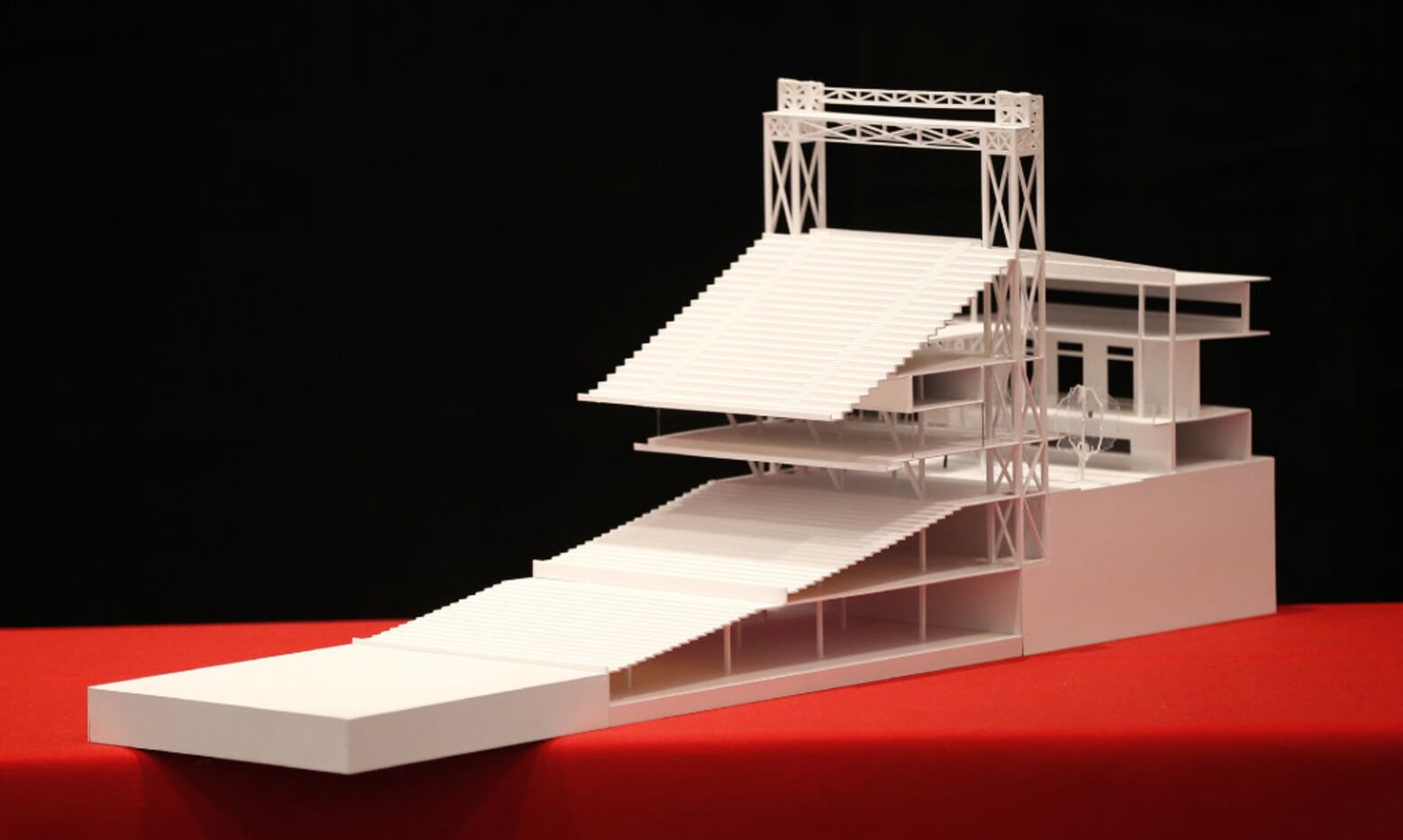 A model of the new Texas Rangers ballpark to be built by HKS.
