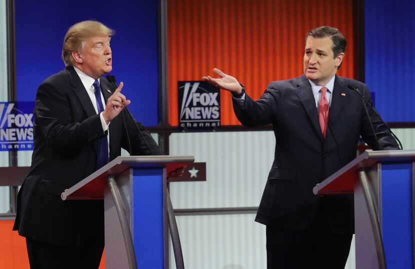 Donald Trump and Sen. Ted Cruz participated in a GOP presidential debate in Detroit on March...