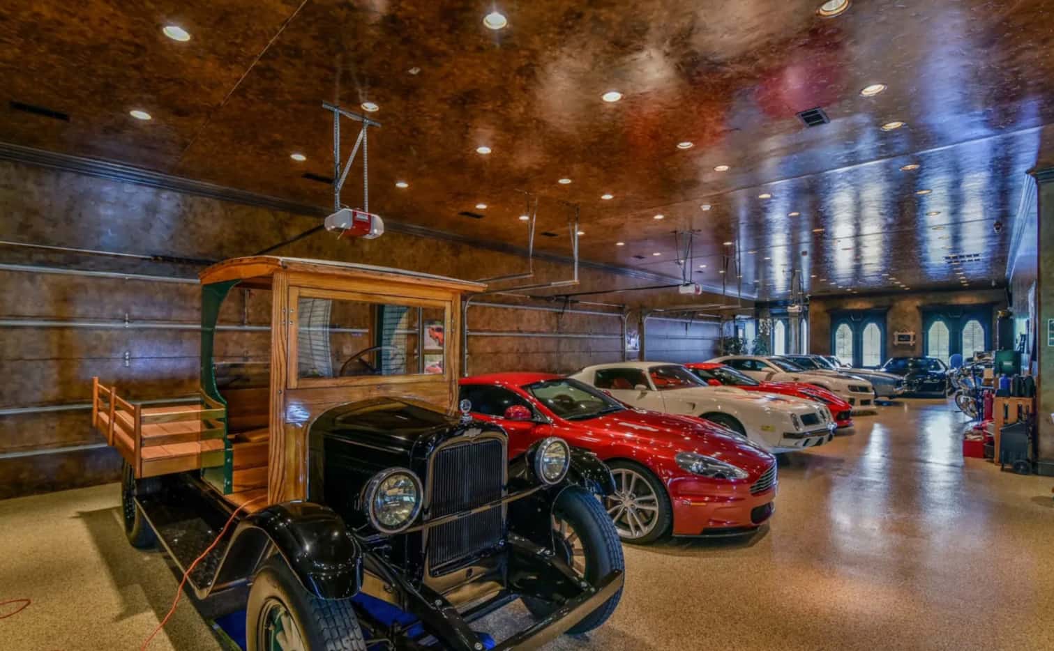 The estate has a garage that can house more than a dozen collector cars.