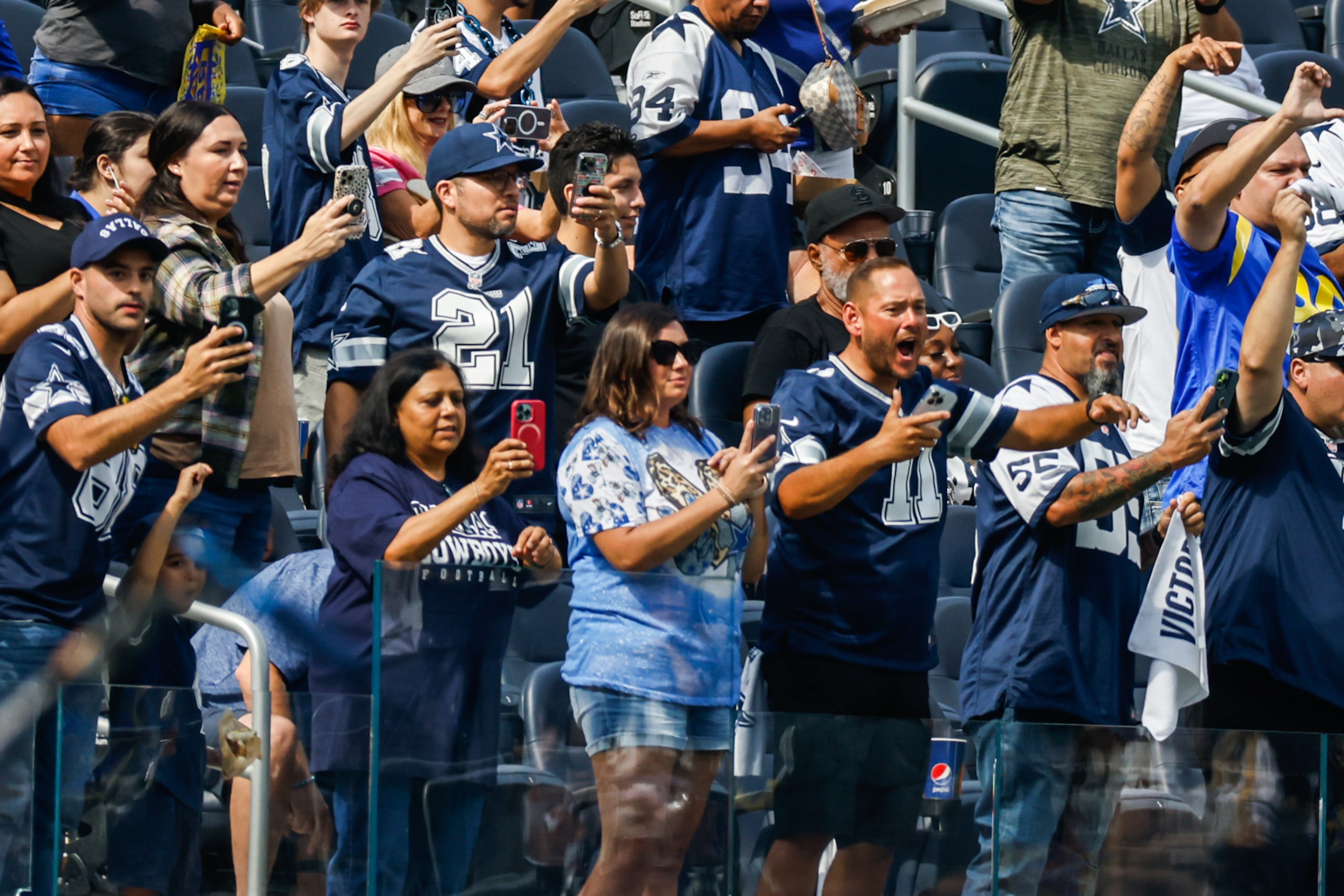 Dallas Cowboys fans during warmup at the SoFi Stadium in Los Angeles, California onn Sunday,...