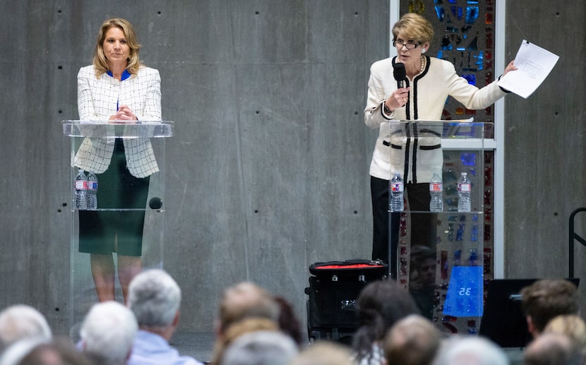 City councilwoman Jennifer Staubach Gates, left, and Laura Miller, who were candidates for...