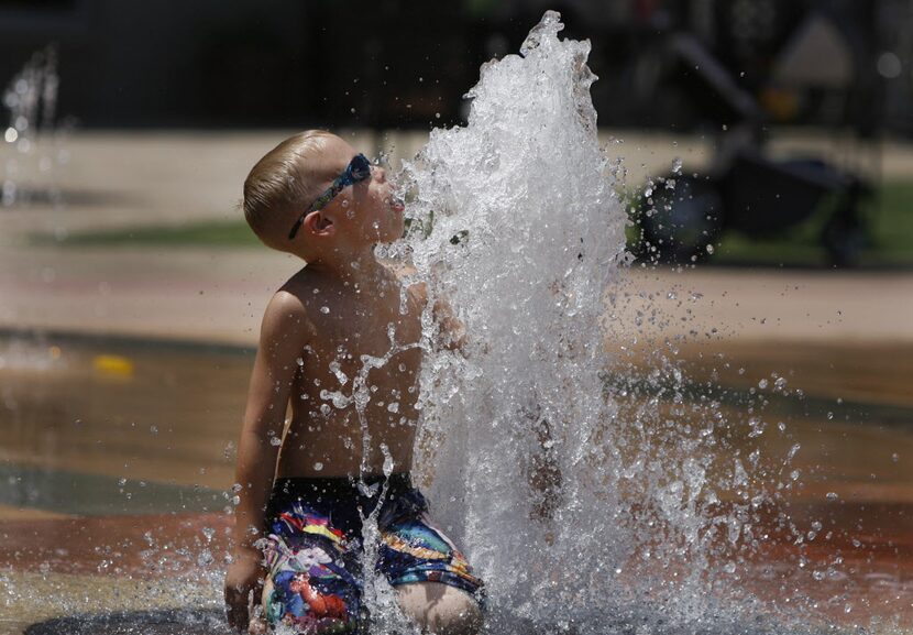 Kids can play in the fountain court at the Village at Fairview.