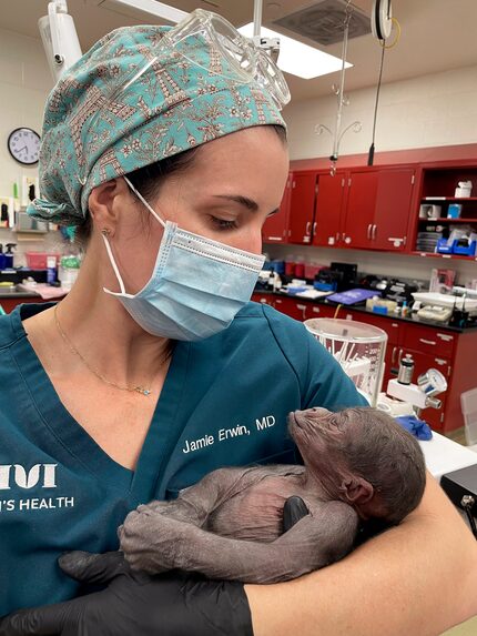 Dr. Jamie Walker Erwin of VIVI Women’s Health cradles Jameela shortly after an emergency...