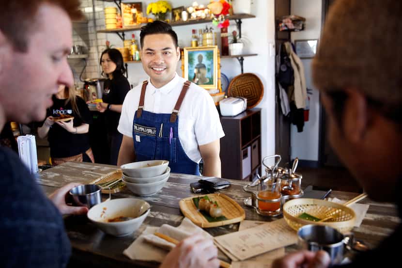 Chef and owner Donny Sirisavath visits with diners at his Khao Noodle Shop, a tiny spot in...