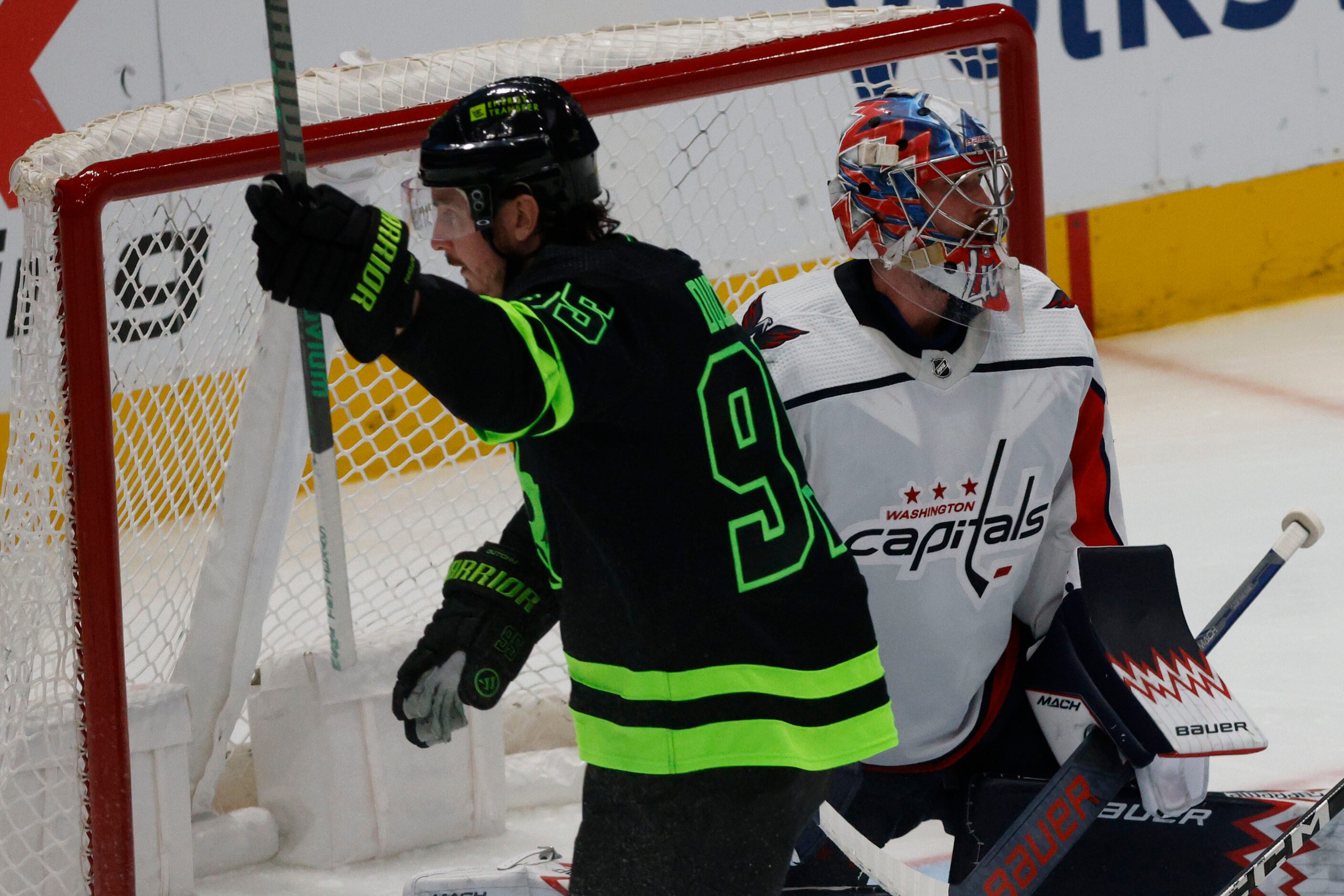 Dallas Stars center Matt Duchene (95) celebrates after scored a goal against Washington...