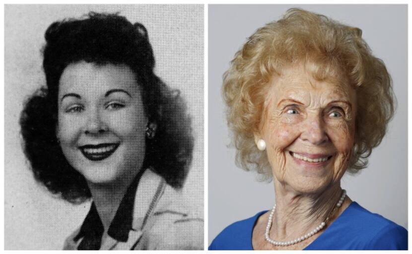 Doris Wyatt Simons in her 1943 senior class picture and today.