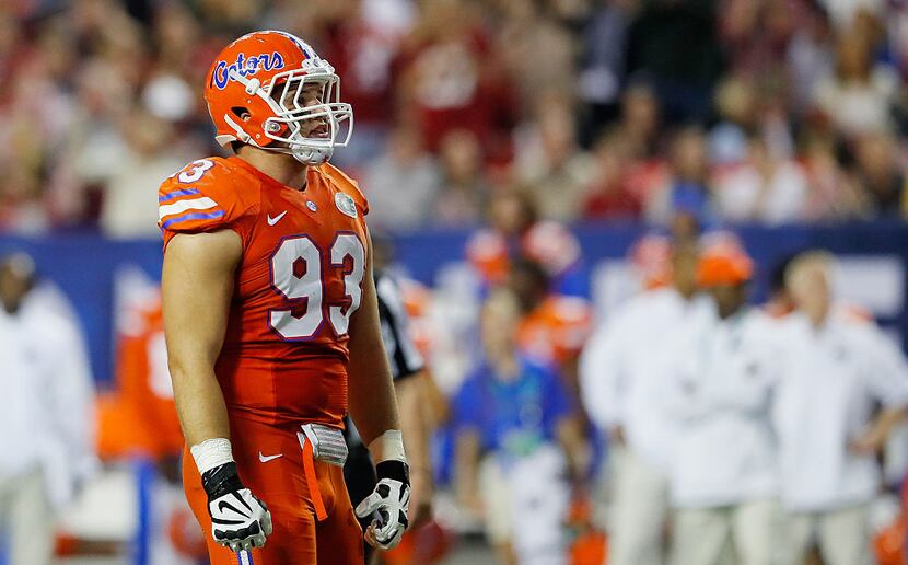 ATLANTA, GA - DECEMBER 03:  Taven Bryan #93 of the Florida Gators reacts after being ejected...
