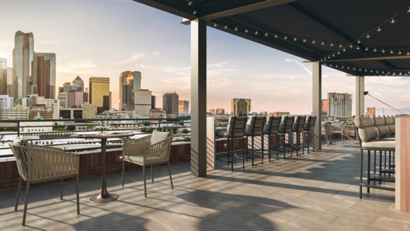 The Cortland Farmers Market apartments have a rooftop deck and pool.