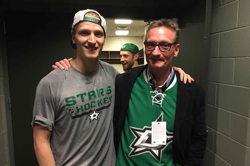 John Klingberg and dad Anders during the fathers' annual road trip with the Stars that ended...