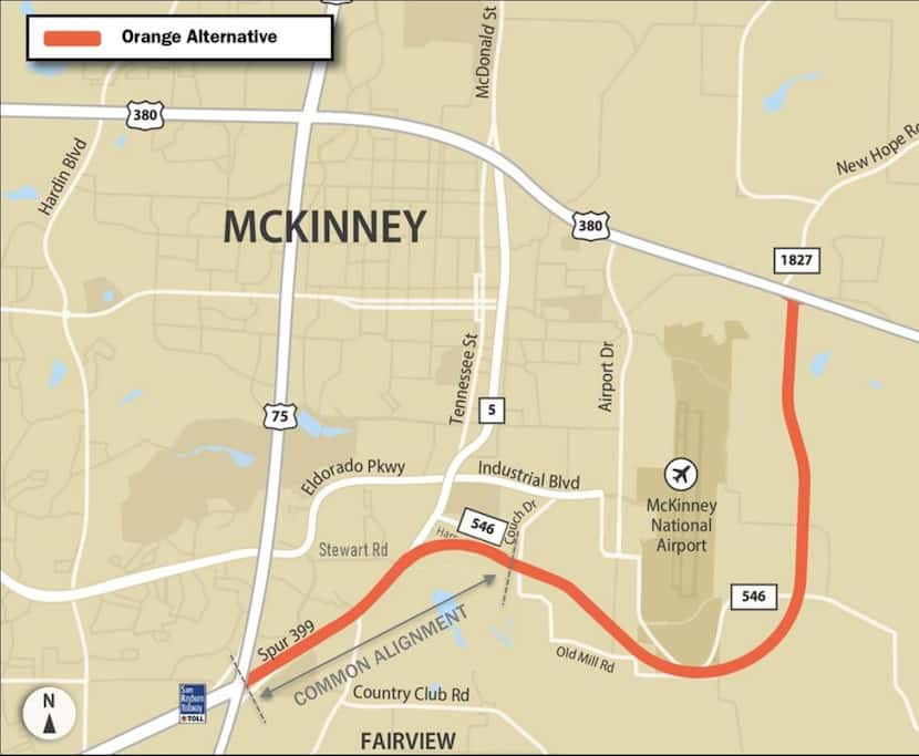 The selected alignment, the Orange Alternative, would connect U.S. Highway 75 south of...